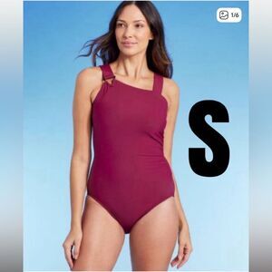Take 50% OFF- Aqua Green Women's Burgundy One-Shoulder Swimsuit, Size-S